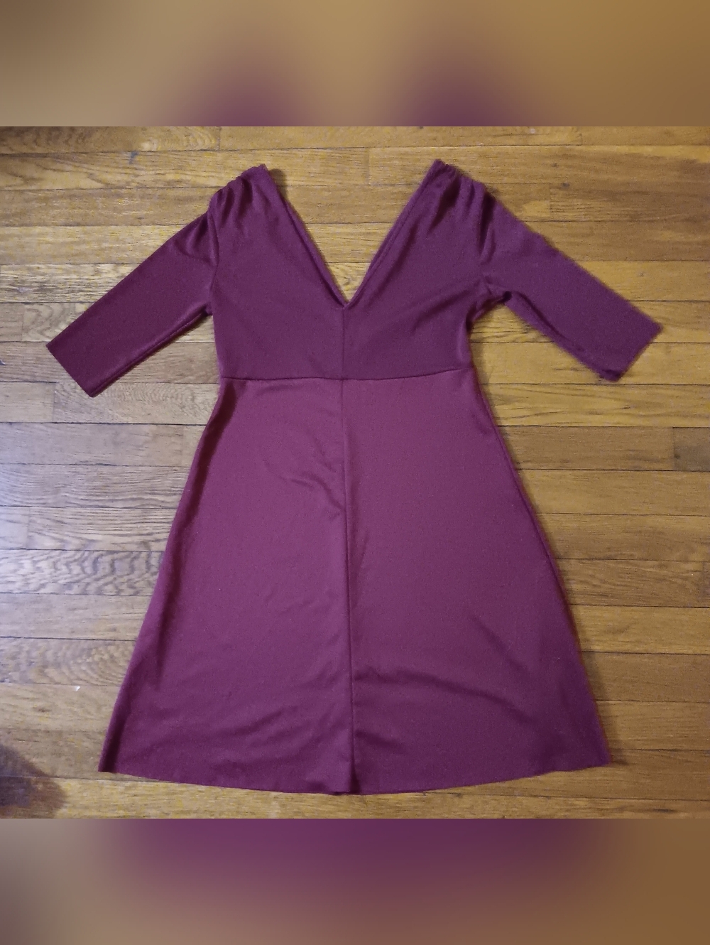 Zara Deep V-Neck Burgundy Long Sleeve Fit-and-Flare Dress